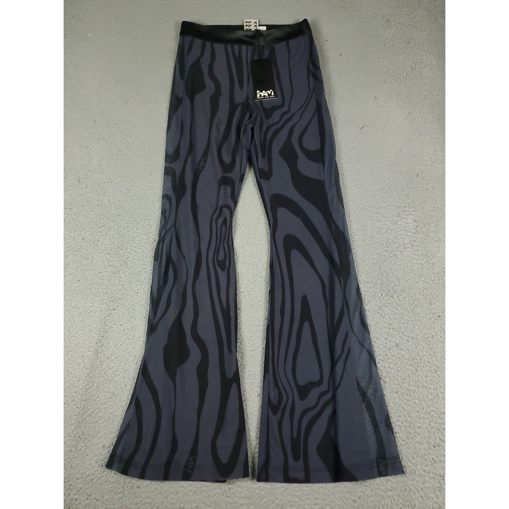Perks And Mini Pants Womens Size XS Blue Black Flared Mesh Ripple PAM